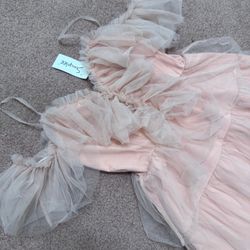 New Small blush pink tulle ruffle short evening party dress stretchy