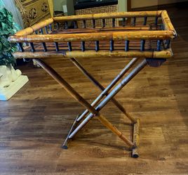 Vintage Folding Butler Serving Tray Table Bamboo 23.5”x15.5”x27”Tall