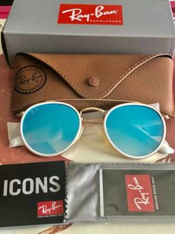RAY-BAN Sunglasses Round Double Bridge Blue Gradient Flash Lens RB3647N 001/4O