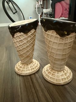Ceramic Ice Cream Cone Cups Set of 2