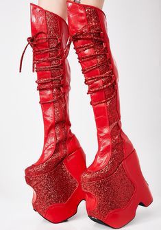 RED GLITTER PLATFORM BOOTS MENS SIZE 9 OR WOMENS SIZE 11