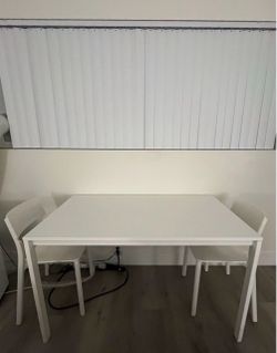 White Dining Table with Two Chairs
