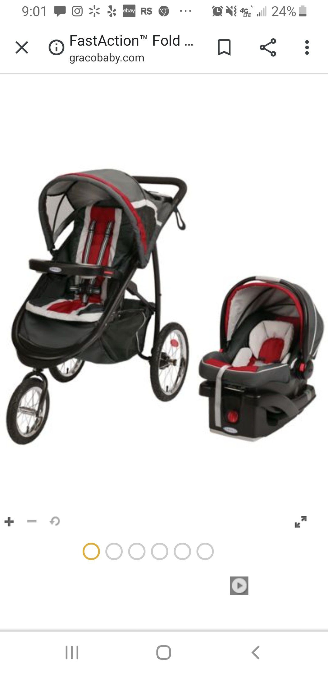 Graco FastAction Fold Jogger Click Connect Travel System Stroller with Car Seat - Chili Red