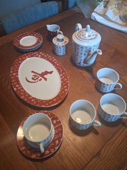 Asian Calligraphy Porcelain Tea Set