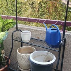 Outdoor Plant Stand With 2 Ceramic Pots