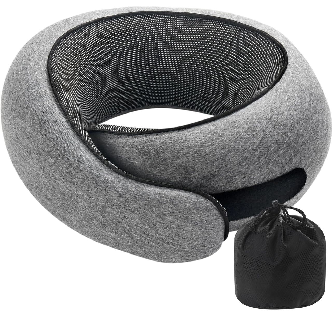 Memory Foam Neck Travel Pillow, Neck Pillow Airplane with MagicStrap – Adjustable Ergonomic Travel Pillow for Office/Airplane/Car, Washable Co