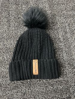 Hat Recycled Bottle Hat Black Knit Beanie  Pom Pom  Recycled Polyester