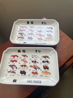 Sushi plates (2) and tea cups (2)