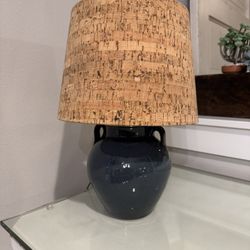Old Time Pottery Lamp And Cork Shade.