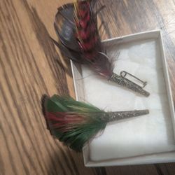 2 Vintage Gamsbart German Hat Pins Silver Tone Cone Metal 