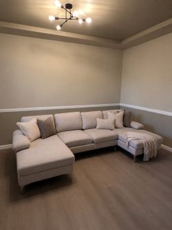 Beige U-Shape Chaise Couch