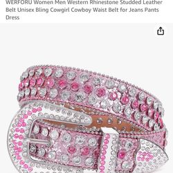 WERFORU Women Men Western Rhinestone Studded Leather Belt Unisex Bling Cowgirl Cowboy Waist Belt for Jeans Pants Dress