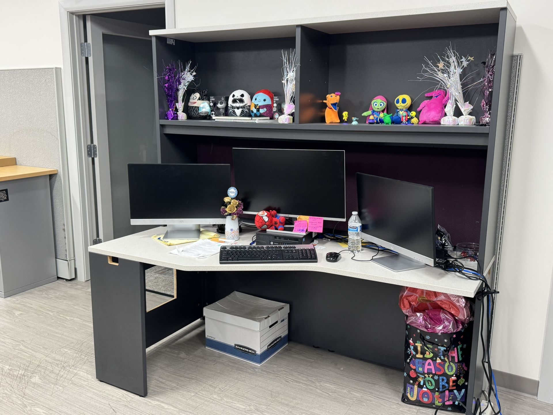 71” Gray Grey Office Desk With Hutch Furniture