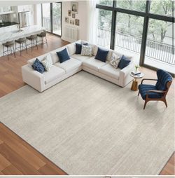 9ft x 12ft vintage striped Non slip washable area rug Beige color