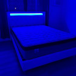 Queen size bed frame with led lights new in a box mattress included  we offer same day delivery   Cama Queen size con Luz led Nueva en Caja Colchon. I