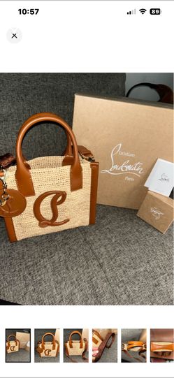 Offers welcome Christian Louboutin By My Side mini raffia tote bag w/COA