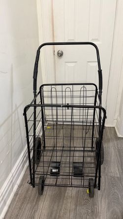 Black metal shopping laundry cart