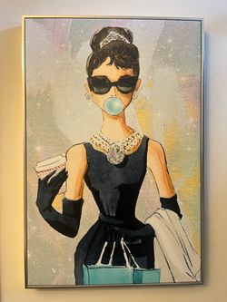 Audrey Hepburn Bubble Gum Framed Canvas Art