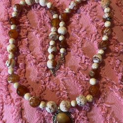 Picture Jasper Necklace With Natural Stones And Natursl Howlite Newly Artisan Made Smoke Free