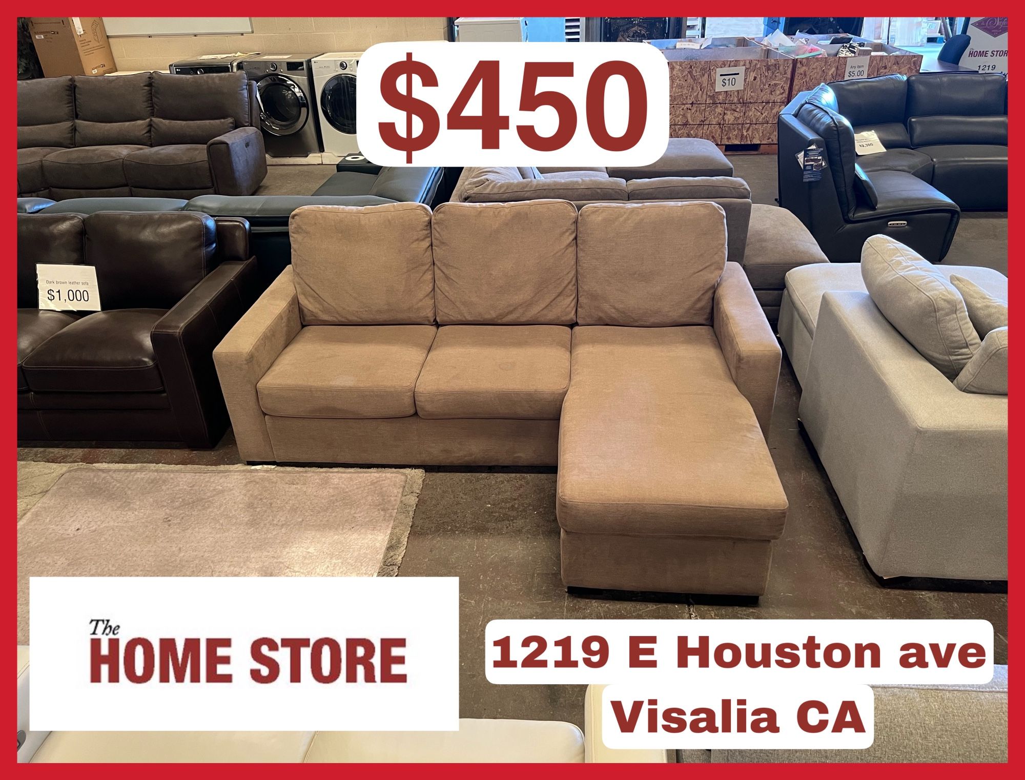 Brown Fabric Sofa Chaise