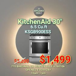 🔥New KitchenAid - 6.5 Cu. Ft. Self-Cleaning Slide-In Gas Convection Range - Stainless Steel KSGB900ESS