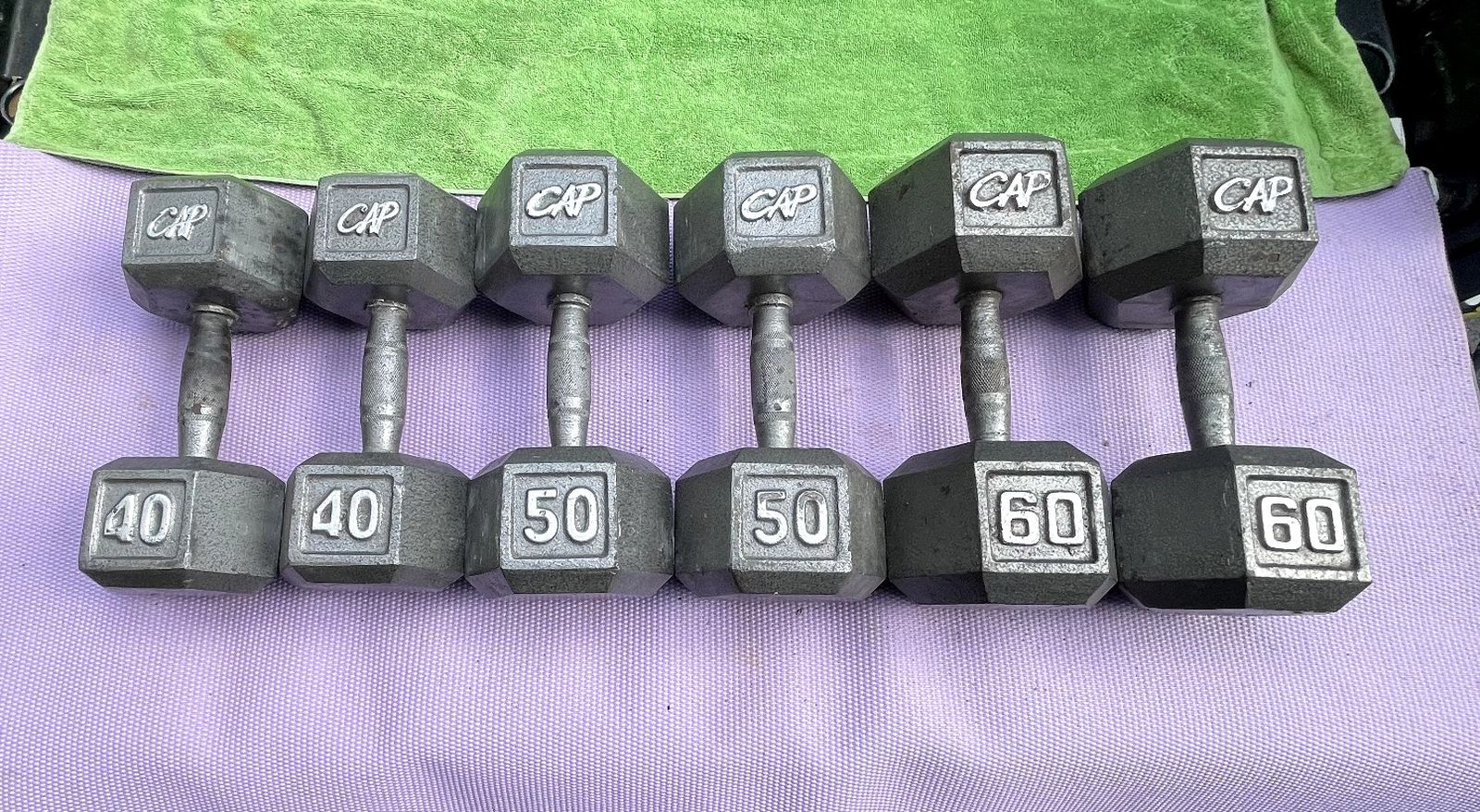 SET OF STEEL CAP HEX DUMBBELLS (PAIRS OF) : 40s 50s 60s
