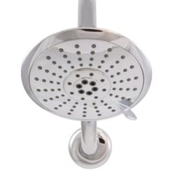 Westbrass CO563-26 5" Round Thin 5-Function Adjustable Spray Shower Head with 8" S-Shaped Wall Mount Shower Arm, Polished Chrome