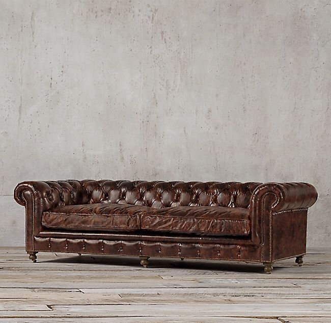 Restoration Hardware Kensington Leather Sofa 10 ft Chesterfield style couch for Sale in Miami