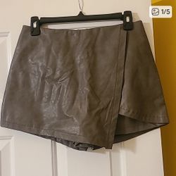 Grey Leather Skirt 
