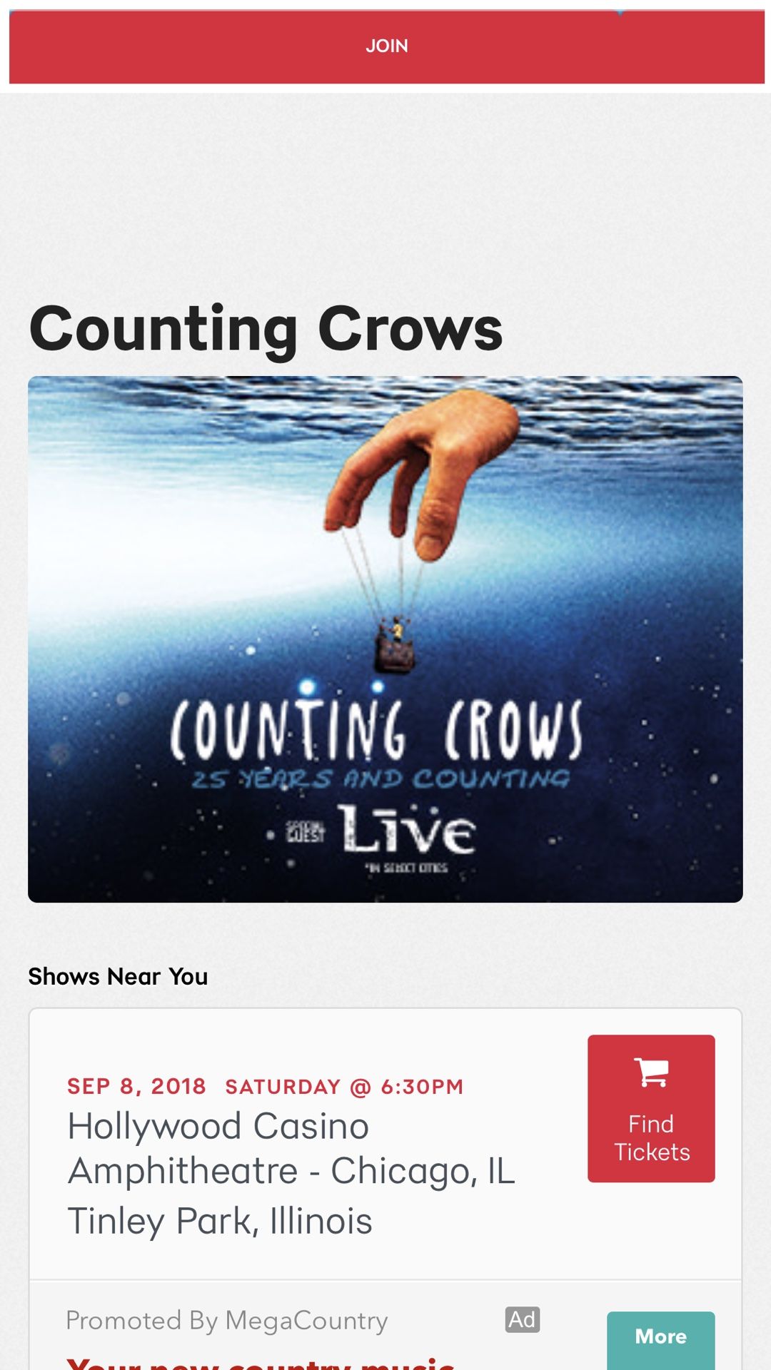 4 lawn tickets to counting crows $40 takes them all
