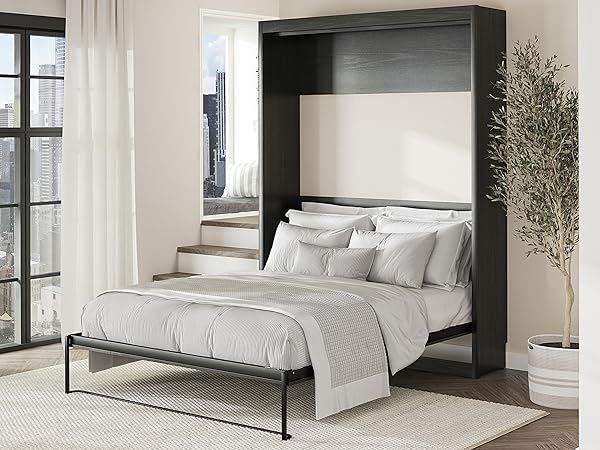 Queen Wall Murphy Bed With Separate Bookshelf And Shelves Pull Fold Down Space Saving Bedroom