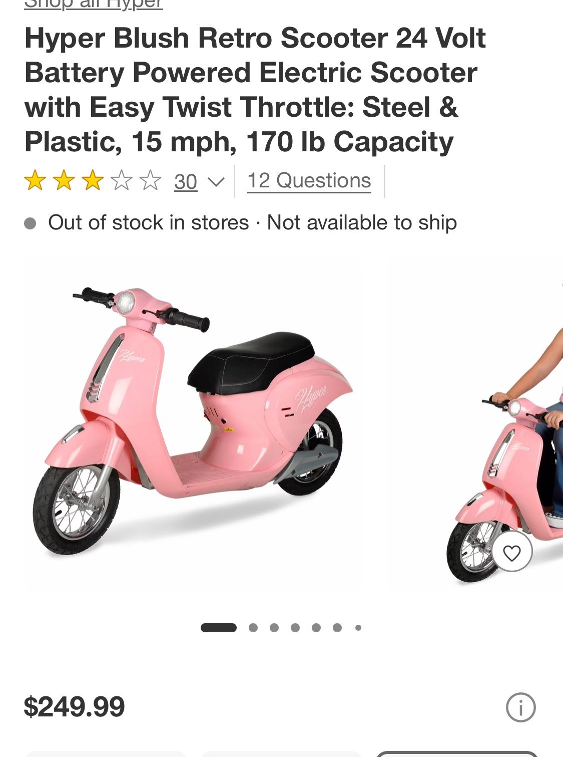 Hyper Blush Retro Scooter 24 Volt Battery Powered Electric Scooter with Easy Twist Throttle: Steel & Plastic, 15 mph, 170 lb Capacity