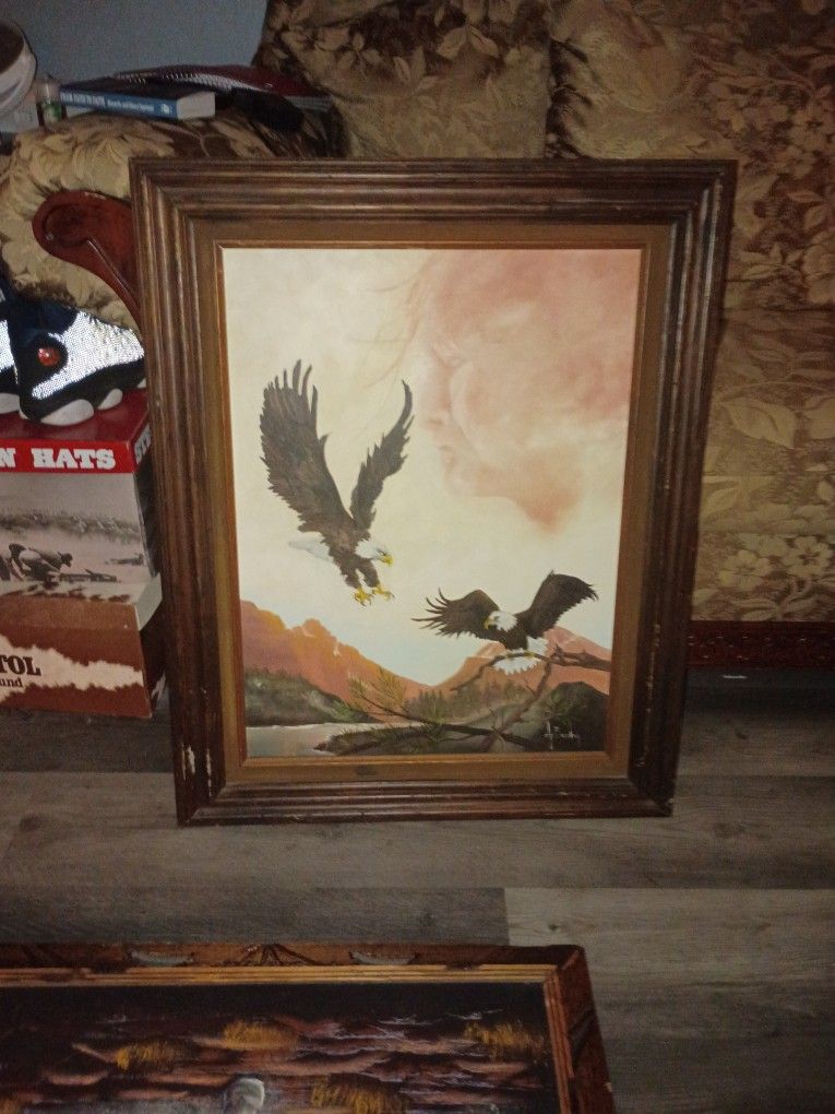 Bald Eagle And Face In The Clouds Painting On Canvas