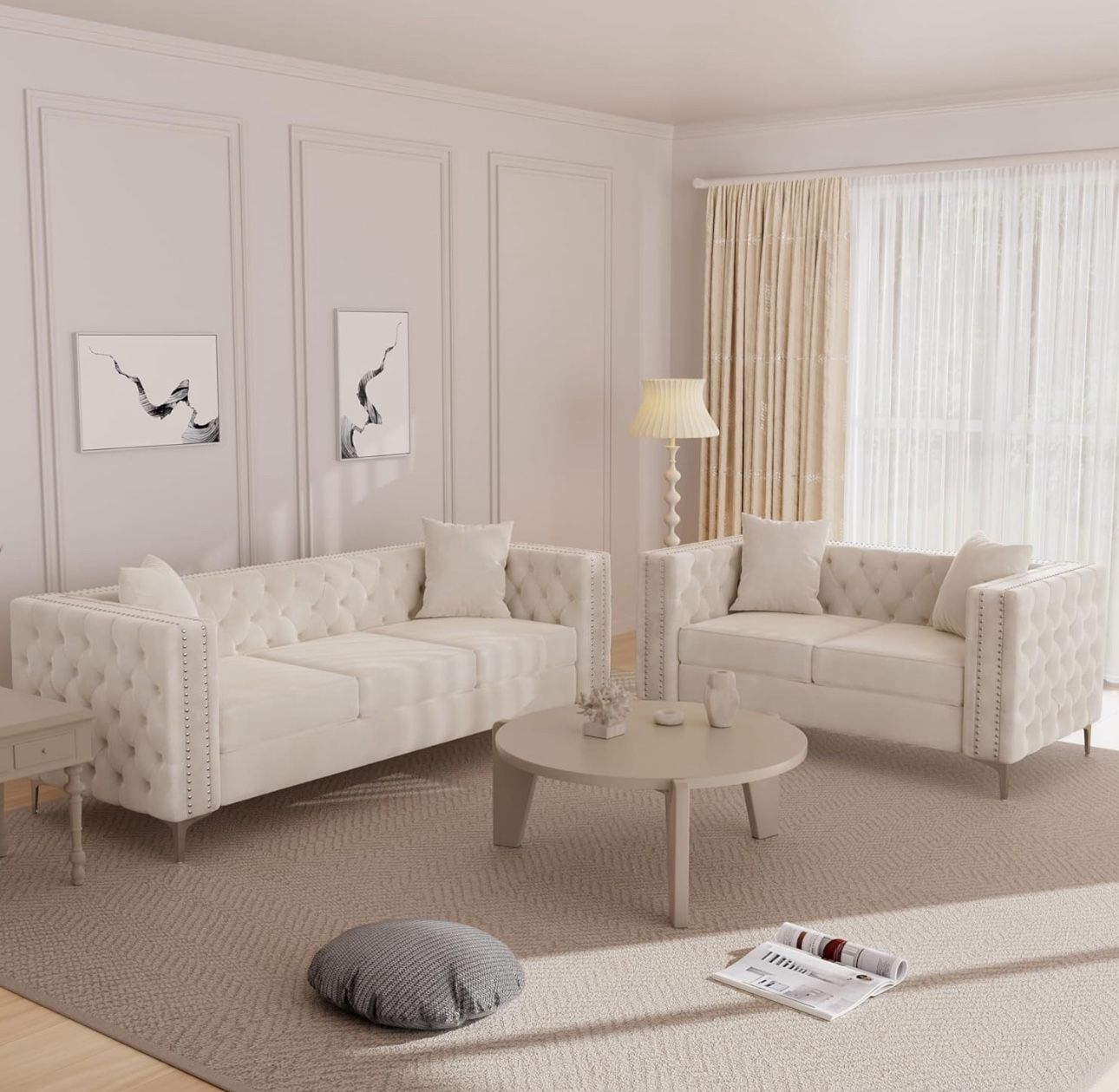 PoshPerch 3+2 Sofa Set for Living Room| Stylish and Comfortable Living Room Furniture (Beige)
