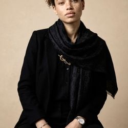 DKNY Lengthy & Soft Black Monogram Scarf