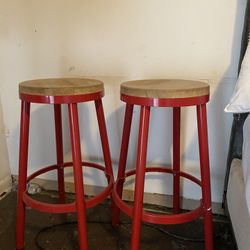 30" Stools (6) Metal Base W/ Natural Wood Seat