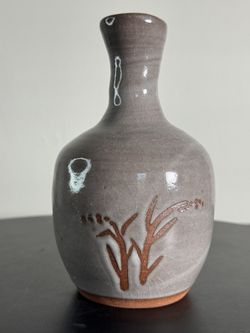 Vintage Japanese handmade clay vase in relief Artist Signed