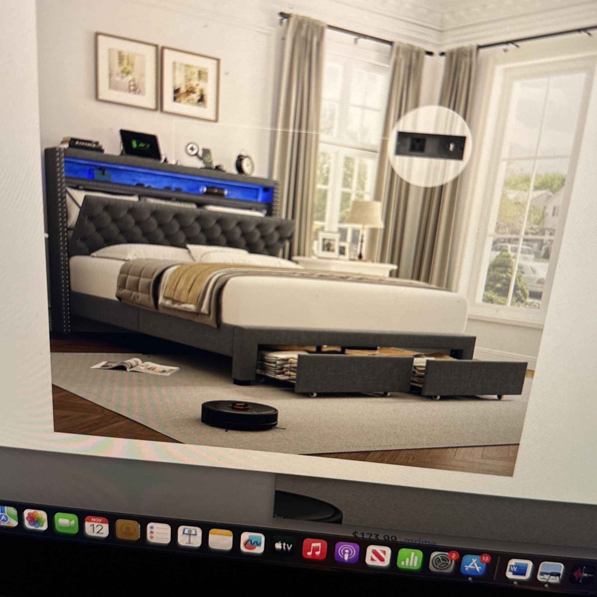 HIFIT Full Bed Frame with Smart LED, Storage Headboard, and Charging Station