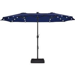 13 ft Large Patio Umbrella with Solar Lights Double-Sided