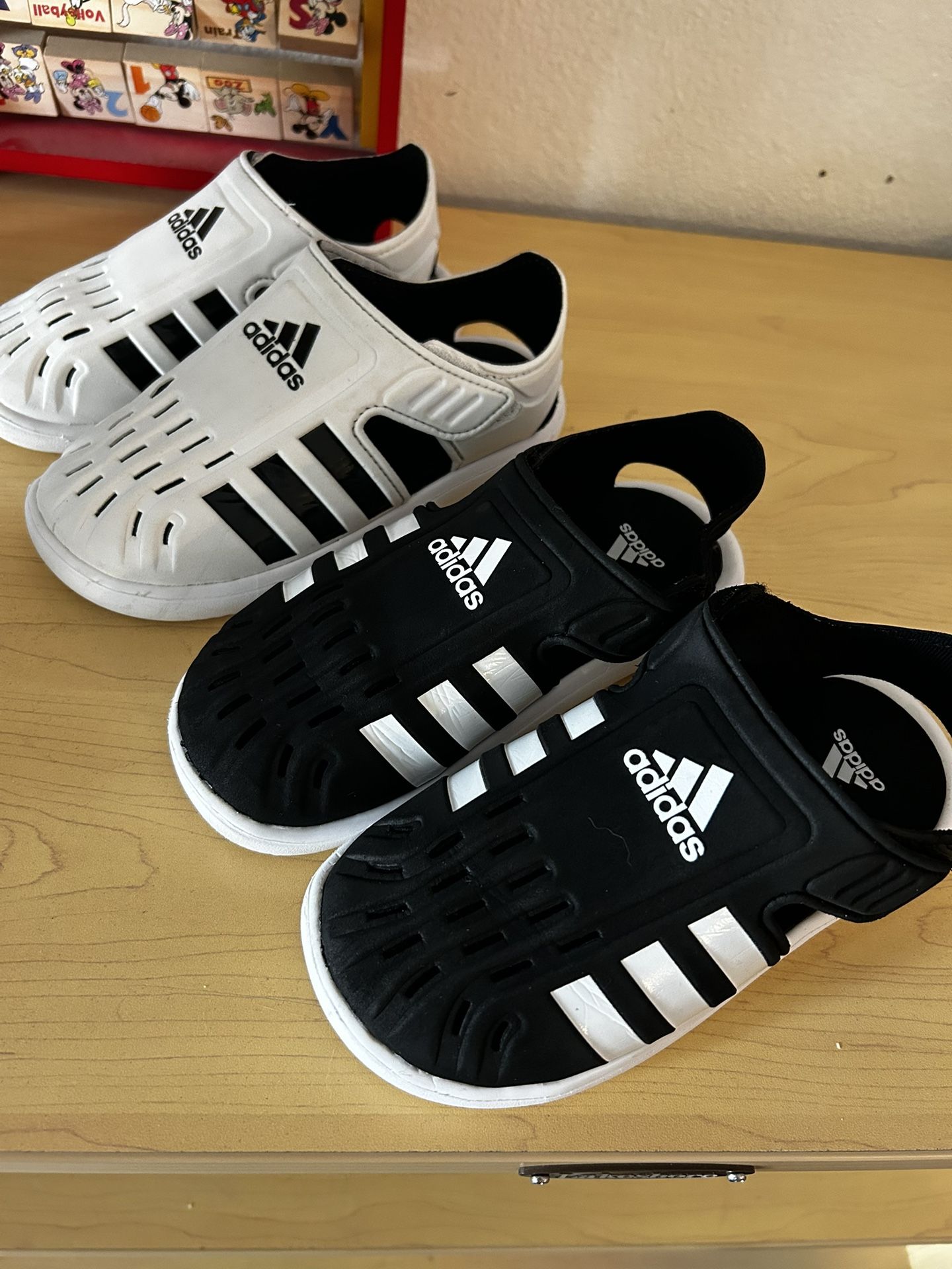 Adidas Black And White Sandals Shoes For Kids