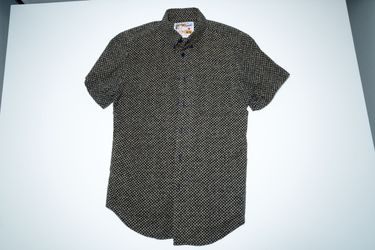 Naked & Famous Indigo Circle Pattern Short Sleeve Shirt Medium