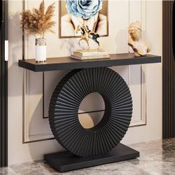 NEW 40" Modern Console Table with Geometric Base, Wood Entryway Table for Living Room,BLACK