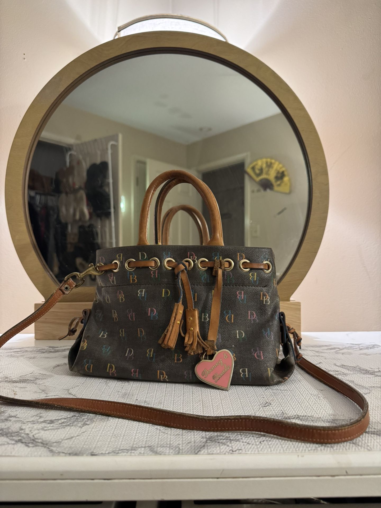 Authentic Vintage Dooney & Bourke Multicolor Monogram Satchel Bag - Good Condition!