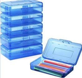 Pencil Case 7 Pack – Plastic Pencil Box & Crayon Box Bulk, Large Storage Containers with Snap Lids | Stackable Marker Craft & Art Supply Storage Organ