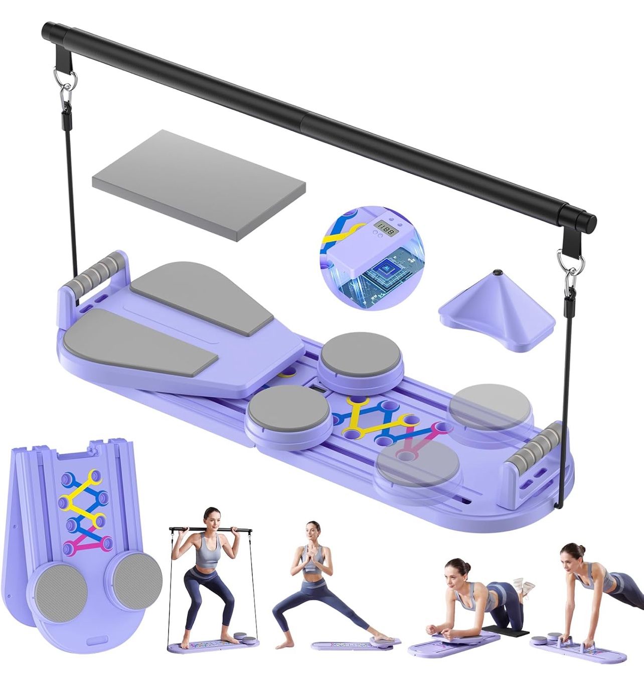 Professional Pilates Reformer Board - Foldable Home and Studio Pilates Equipment for Full Body Workout, Unisex | Portable Gym Equipment for Core Stren