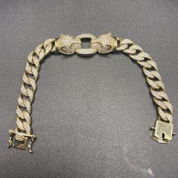 Iced Double Panther Cuban Bracelet Brass