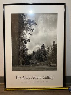 Ansel Adams Gallery Yosemite National Park El Capitan Winter Sunrise 1968 Vintage 1989 Art Poster Black White Photography Framed Wall Decor Large Natu