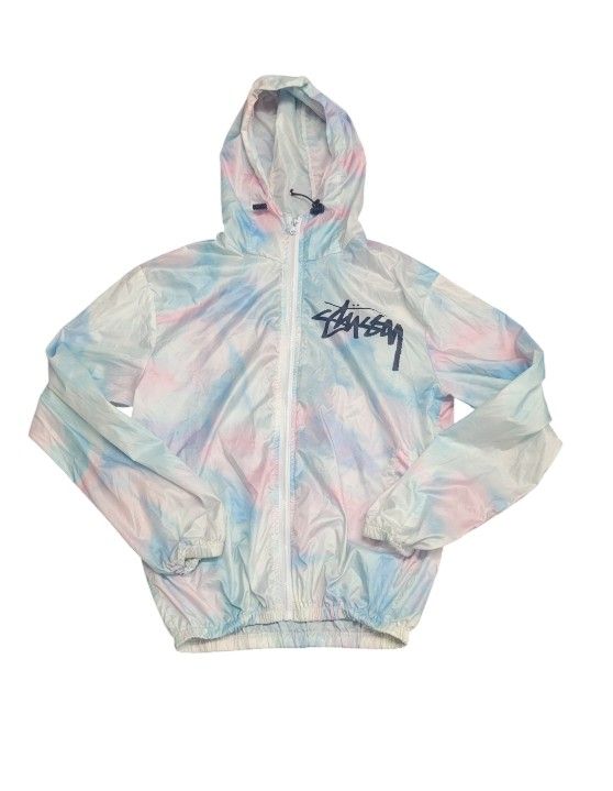 Stussy Jacket Womens Small Tye Dye Windbreaker Hooded NYC Tokyo