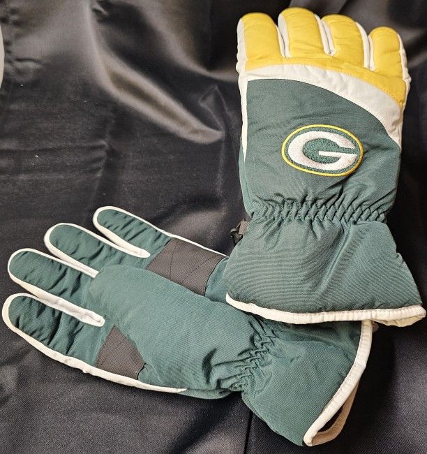 Green Bay Packers NFL '47 Brand Gloves For Snow Yellow-Grn-Wht  GREAT Condition