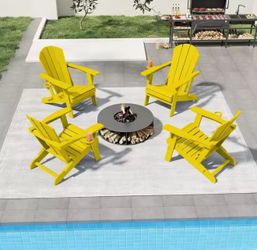 New in box set of 4 , SERWALL Foldable Adirondack Chair Weather Resistant HIPS Patio Chairs with Cup Holder for Garden Outdoors-Lemon, a041-181